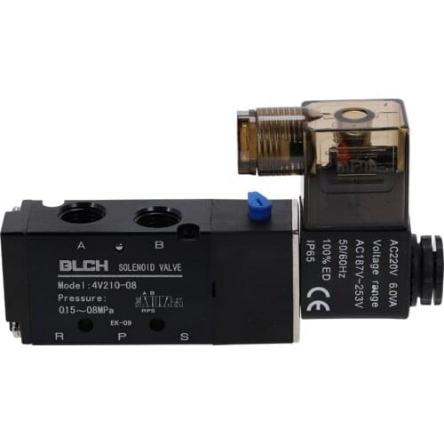 DC12V DC24V AC110V AC220V 1/4'' 5 Way 2 Position Pneumatic Solenoid Valve 4V210-08