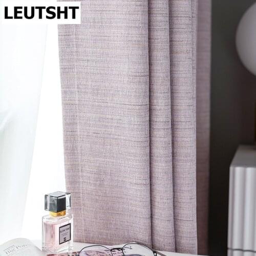 2021 Nordic Curtains for Bedroom Living Room Simple Modern Pink Purple Light Luxury Style Cotton and Linen Curtains Window