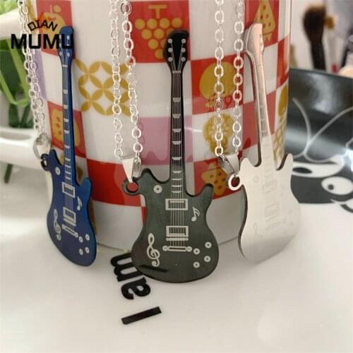 3Colour Fashion Black Stainless Steel Guitar Pendants Necklace Chain Men Women Necklaces Jewelry bijoux Gift