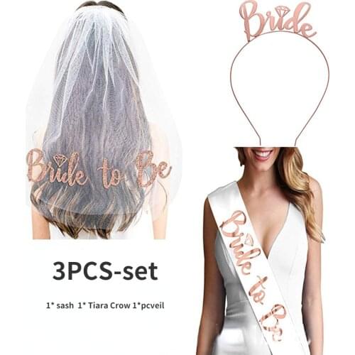 3PCS/Set Bride to Be Satin Ribbon Sash Veil Wedding Decorations Shower Bachelorette Party Girl Hen Party Decoration Supplies
