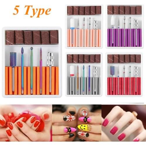 5pcs Unisex Nail Art Salon Gel Polish Remover Stainless Steel Electric Manicure Machine Accessories Set Drill Bits Sand Grinding