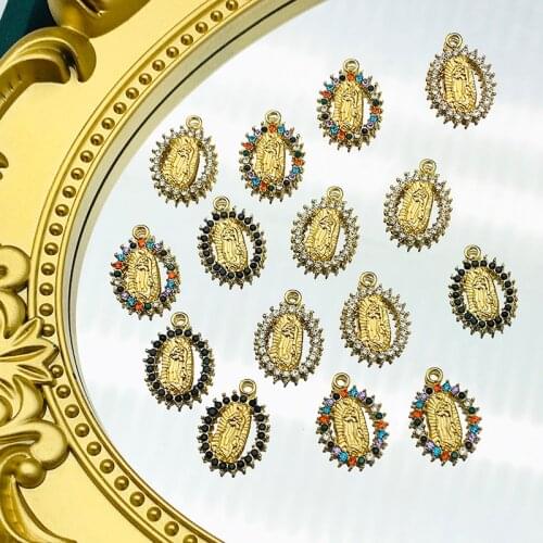 5Pcs Alloy Virgin Mary Charms Colorful Rhinestone Portrait Pendant Charm DIY Jewelry Making Accessory Earring For Women Necklace