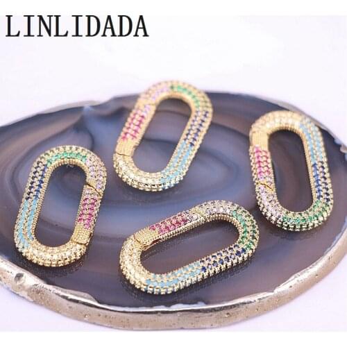 5Pcs, Gold Filled Oval Carabiner Spring Belt Clip Carabiner Rainbow CZ Micro Pave Spring Belt Clip for Jewelry Making