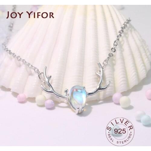 925 Sterling Silver Necklace Ladies Elegant Chain Necklace Fashion Deer Moonstone Sterling Silver Jewelry Round Necklace