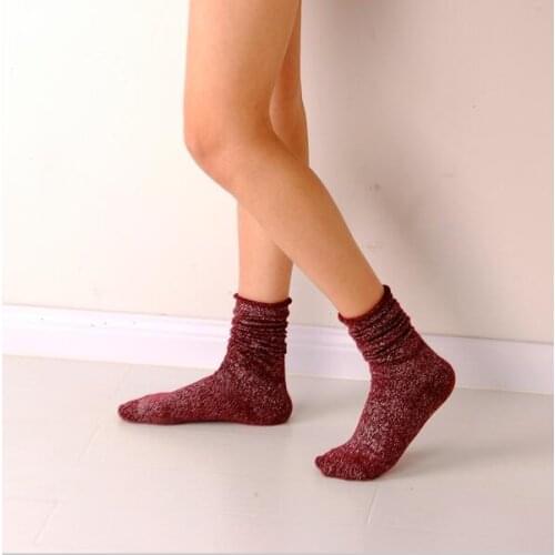 Shiny Long Socks Women Cotton Winter Glitter Golden Thick Loose Socks Harajuku Soft Piles Socks Edge Curl Solid Funny Socks Xmas