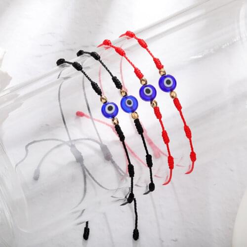 4Pcs Lucky 7 Knot Rope Bracelets for Women Men Cute Evil Blue Eye Charm Pulseras Mujer Handmade Red Black Braided String Jewelry