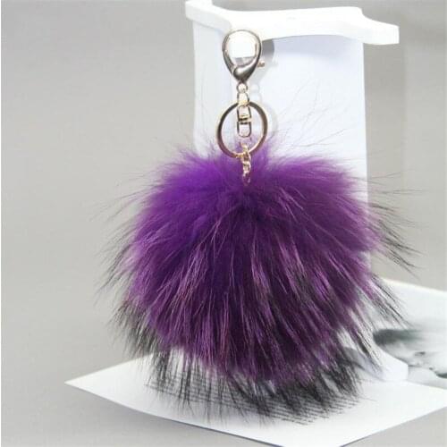 Custom 1pcs 15cm fluffy Raccoon Fur Ball Keychain Fur Pompons Keychain Keyring Chains Pom Pom Decor Charm Handbag Pendant Gift