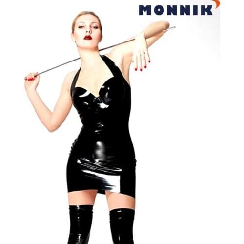 MONNIK latexSexy Black Latex Dresses Rubber Unique Party Open bust Club Wear