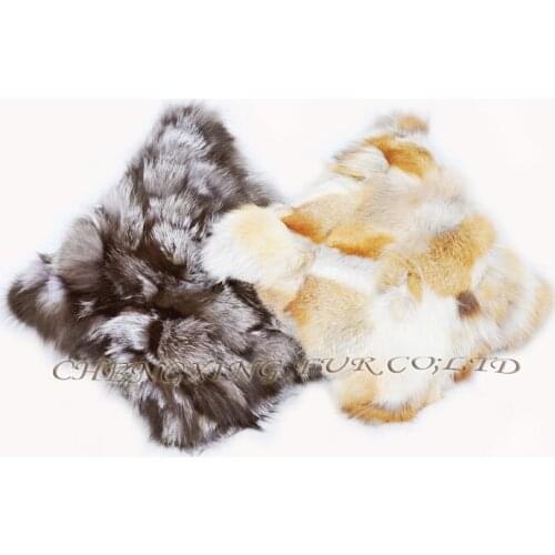 CX-D-52B 50X50cm Hot Selling Patchwork Silver Fox Fur Cushion Cover Decorative for Living Room