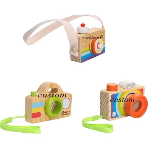 Custom Wooden Cartoon SLR Camera Colorful Hanging Camera Photography Home Decoration Baby Educational Toys for Birthday Gifts