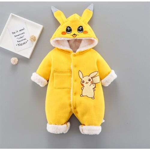 Pokemon Infant Baby Rompers Clothes Pikachu Winter Cotton Newborn Baby Boy Clothes Warm Costume Onesie Kids Girls Kawaii Pyjamsa
