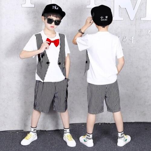2020 Boys Summer Fashion Clothing Sets Kids Striped Short-sleeved T-shirt + shorts 2 pcs Suit Gentleman Clothes For Children