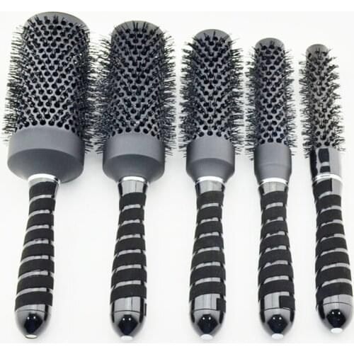 Hot saling Nano ceramic hair brush in black color, ionic round brush in Nano technology price for i 1 set 5 pcs