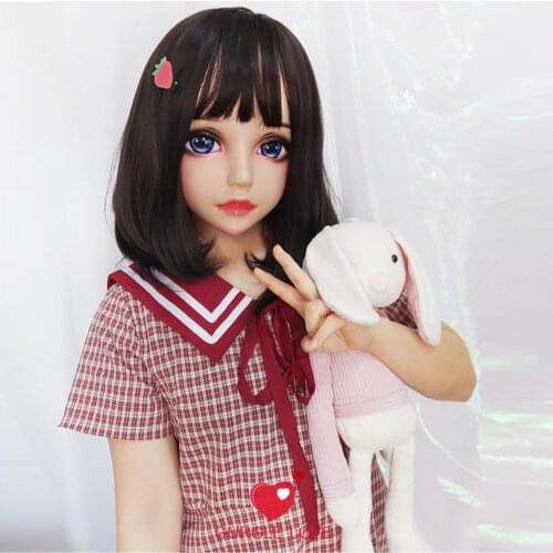 Hua-04)Female Sweet Girl Resin Half Head Kigurumi BJD Eyes Crossdress Cosplay Japanese Anime Role Lolita Mask With Eyes And Wig