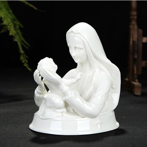 CATHOLIC VIRGIN MARY HOLD BABY SAINT OF THE CROSS ROSARY SACRED WHITE PORCELAIN MADONNA GIFT ORNAMENT GODDESS FIGURINE STATUE