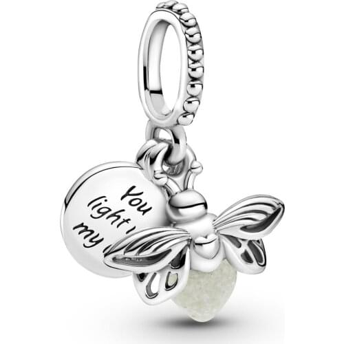 Classic 925 Sterling Silver Glow-in-the-dark Firefly Dangle Charm Beads Pendant Fit Original Pandora Charm Bracelet Jewelry Gift