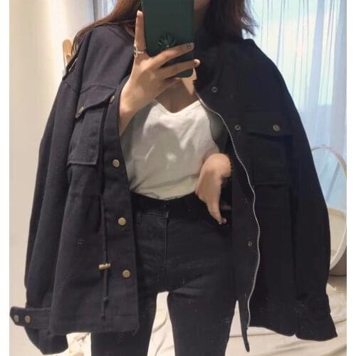 Korean version of the Spring and Autumn womens tooling was thin collar loose drawstring uniform coat cardigan jacket wild
