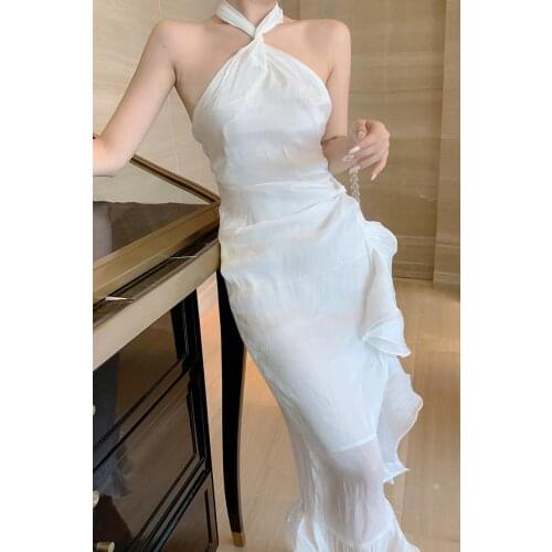 Summer Off shoulder white Woman Dresses Summer Sexy Bodycon Ruffle Streetwear Casual Mermaid Halter Beach Dress