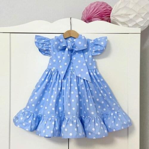 Summer Girl Clothes Flying Sleeve Little Girl Birthday Dress Ruffles Bow Children Dress Baby Causal Polka-Dot Dress Kid Clothing