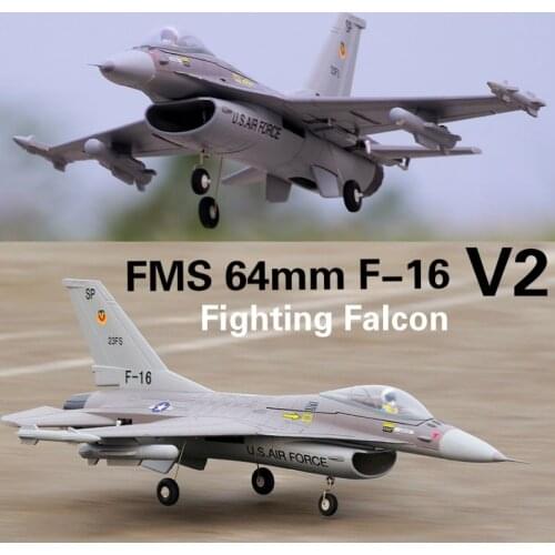 FMS 64mm F16 F-16 V2 Falcon Ducted Fan EDF Jet Grey EPO 4S Scale RC Airplane Fighter Model Hobby Plane Aircraft Avion PNP