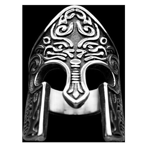 Man Viking Warrior Helmet Ring Scandinavian Pagan Norse Rune Stainless Steel Rings Totem Amulet Jewelry OSR432
