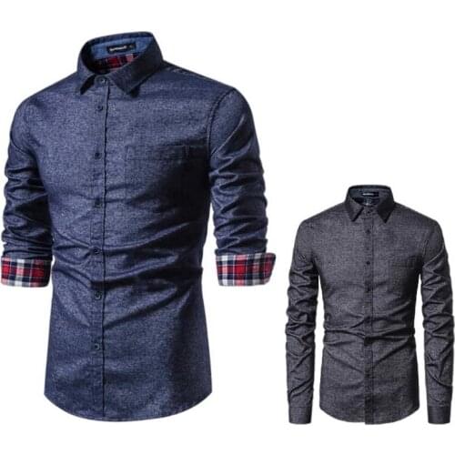 New Slim-Fit Cotton Long-Sleeved Shirt High-Quality Shirt Casual European Size Mens Patchwork Shirts