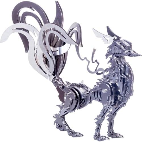Dr. engine DIY Stainless Steel Model Kit 3D Assembly Jigsaw Crafts for Home Decor - (Silver) Large Nine-tailed Fox