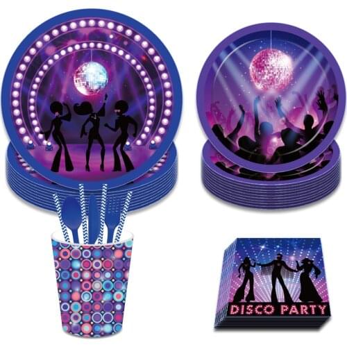 Disco Fever Dinner Dessert Plates Nightclub Bar Party Disposable Tableware Sets Adults Disco Happy Birthday Party Decoration