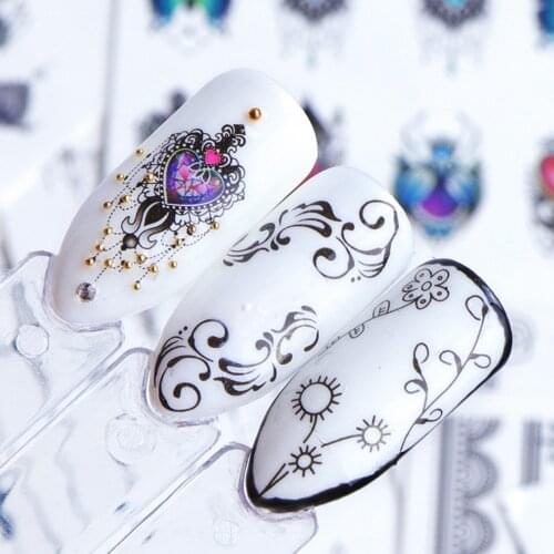 1pcs Lace Flower Nail Sticker White Black Series Water Transfer Decal Abstract Face Cool Slider Nail Accessories SASTZ609-658