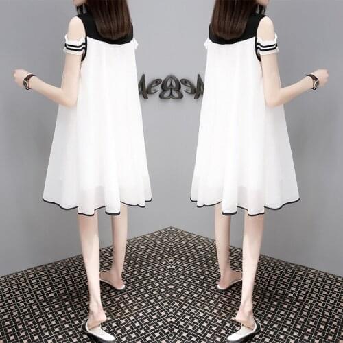 Maternity Dresses 2021 Summer New Chiffon Maternity Dress Fake Two-Piece Fashion Korean Mid-Length Loose And Thin Dress Woman