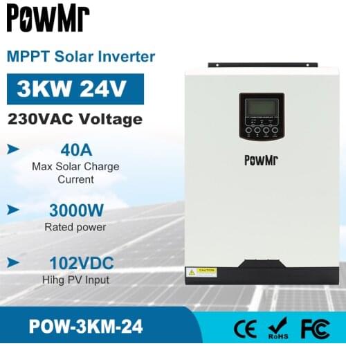 PowMr Solar Hybrid Inverter 24V 220V Pure Sine Wave 3000W with MPPT 40A Solar Controller Inside for Max 102V Solar Panel Input