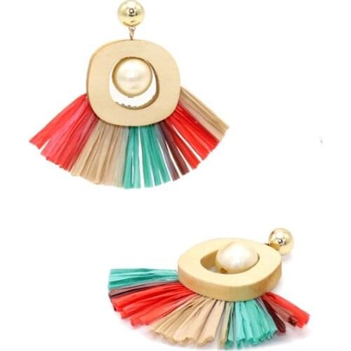 Mix Color Fan Tassel Big Square Round Manmade Pearl Stone Geometric Drop Earrings Christmas Gifts