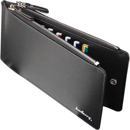 New Phone Pocket Luxury Man Wallets Mens Business Style Leather Card Holder Billfold Purse Long Wallet