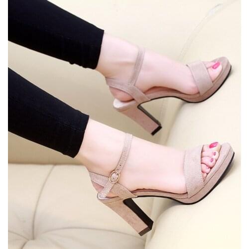 Summer platform sandals women summer shoes high heels ankle strap peep toe sandals square heel shoes 8cm heels