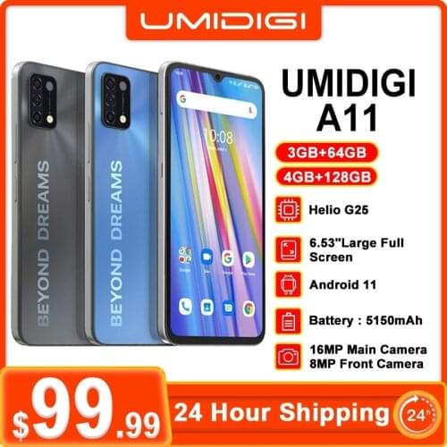 [In Stock] UMIDIGI A11 Android 11 Smartphone Global Version Helio G25 64GB/128GB 6.53" HD+ 16MP Triple Camera 5150mAh Cellphone