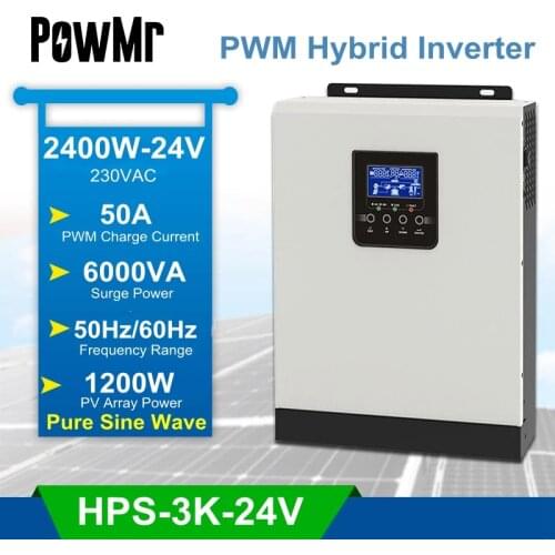 PowMr Solar Panel 2400W 24V Pure Sine Wave Inverter PWM 50A Controller Off Grid Solar Power Station System Kit Complete For Home