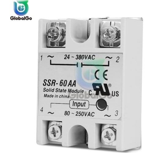 SSR-60AA AC Control AC SSR White Shell Single Phase Solid State Relay SSR 60AA SSR Aluminum Heat Sink Dissipation Radiator