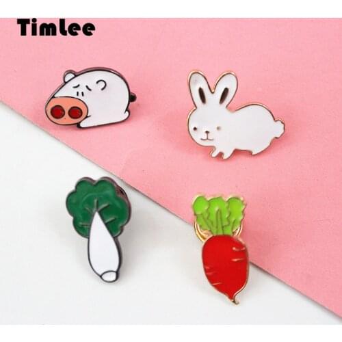 Timlee X150 Free shipping Cartoon Lovely Pig Cabbage Carrot Rabbit Brooch Pins,Fashion Accessories Wholesale
