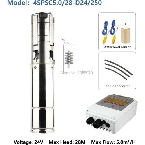 24 volt water pump solar submersible well pump 304 Stainless steel Impeller bomba de pozo solar 4SPSC5.0/28-D24/250