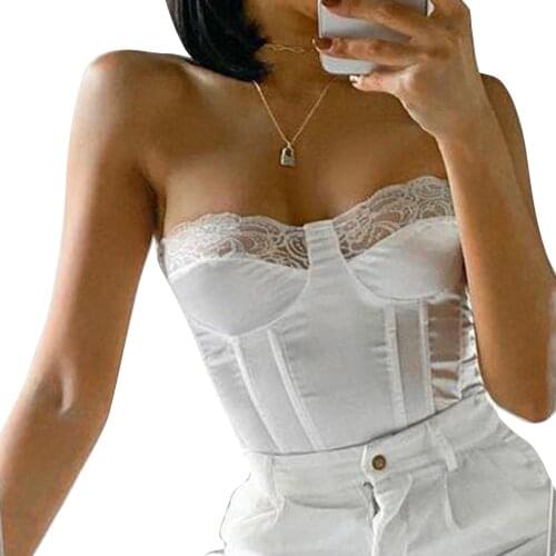 Women’s Fashion Solid Color Strapless Shirt Summer Sexy Off-the-shoulder Lace Trim V-neck Wild Tube Top