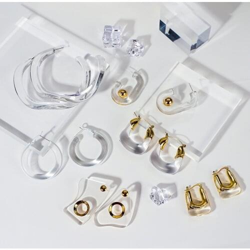 AENSOA New Earrings 2021 Trendy Multiple Clear Acrylic Geometric Drop Earrings for Women Unique Transparent Resin Party Earings