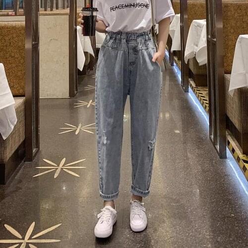 Woman Jeans Pants Pants Womens Cropped Pants Ripped Jeans Womens High Waist Loose Outfit Womens Pantalones Vaqueros Mujer