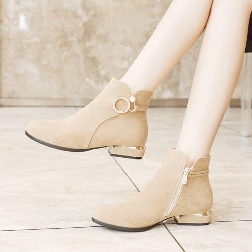 Womens Mid-Chunky Heel Suede Thin Single-Layer Boots Plus Size Womens Shoes Winter Suede Boots Fashion Boots Ankle Boots Women