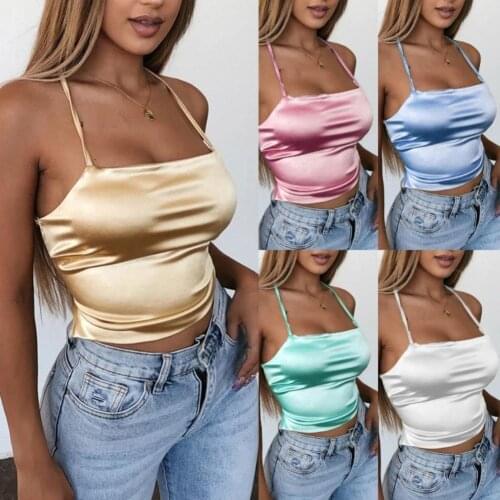 Women Sexy Solid Color Camisole Sleeveless Backless Back Bandage Vest Blouse Top