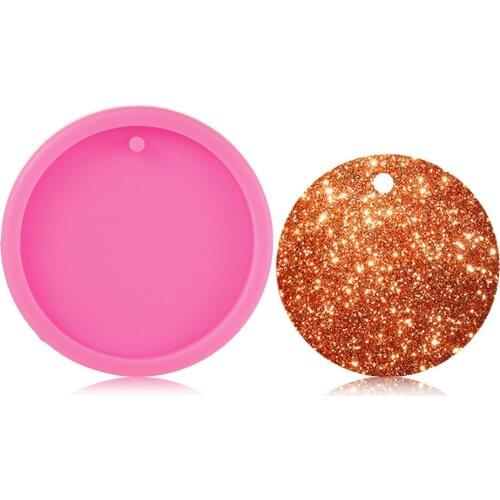 1PC Shiny DIY Round Circle Keychain Pendant Jewelry Making Epoxy Resin Mold Cake Clay Silicone Mould Cake Decorating Home Tools