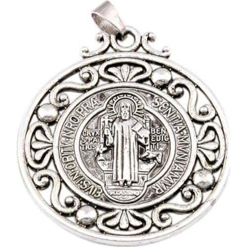 Saint ST Benedict OF Nursia Patron Against Evil Medal Zinc Alloy Charm Pendant Fit Necklace 40x51mm 10pcs A-483a