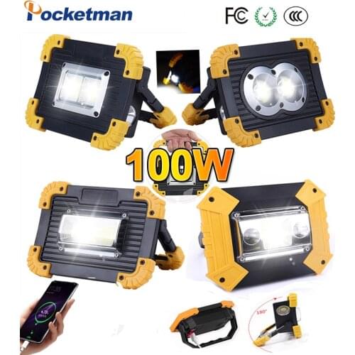 100W Portable Spotlight USB Led Work Lamp Worklight Flashlight Rechargeable 18650 Battery Outdoor Camp Emergency Car Light