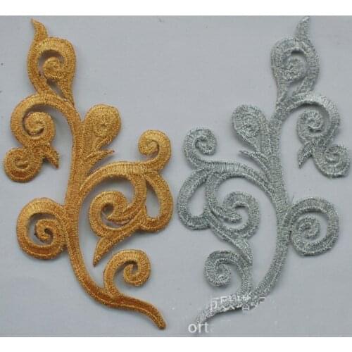 20Pairs Gold Silver Red Embroidery Cloth Stickers Iron On Patch Bandanna Stage Costume COS Patches Headwear Diy Appliques 18*9cm