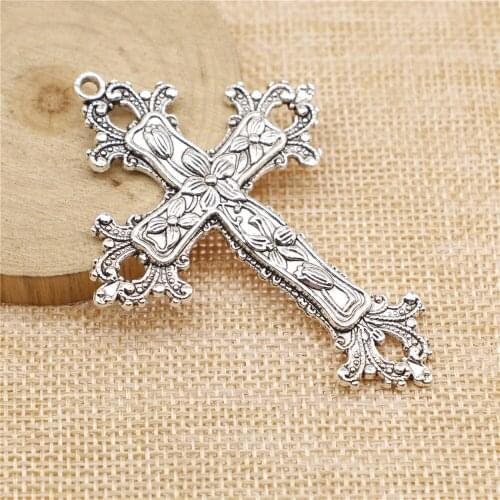 Free shipping 5pcs 53x74mm antique silver cross charms diy retro jewelry fit Earring keychain hair card pendant accessories