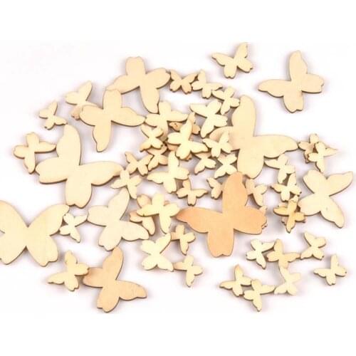 50pcs Natural mix butterfly pattern wood Scrapbooking Carft for Home decoration party ornament diy 20-30mm MT0700